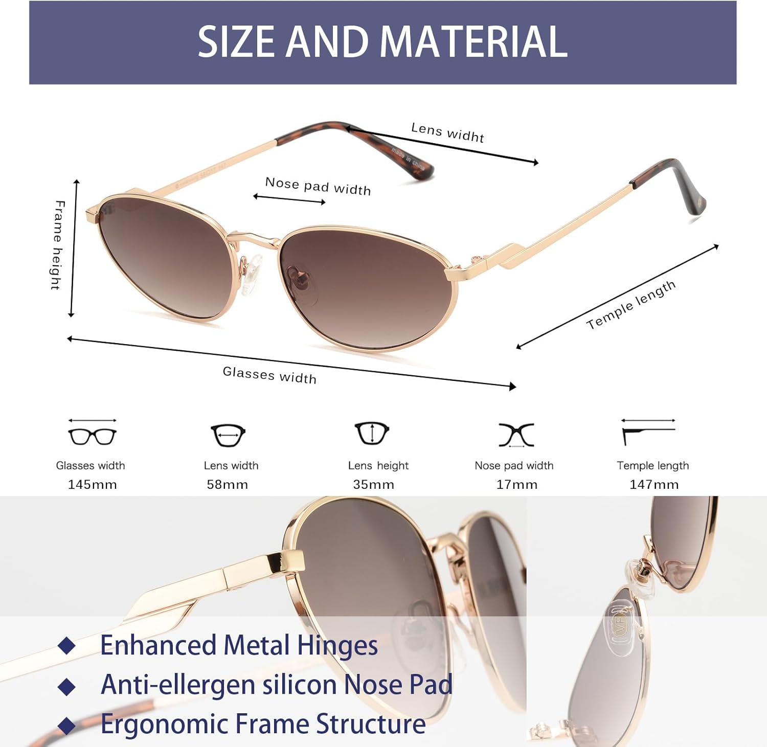 Retro Oval Sunglasses Womens Mens Trendy 2026, Fashion Y2K Narrow Oval Cat Eye Sun Glasses UV400 Protection VF2251 - Image 5