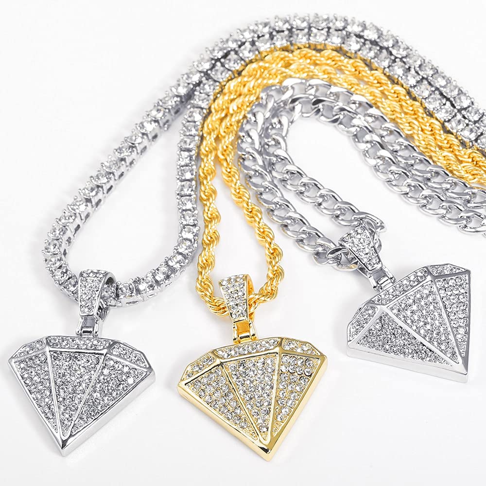 Męski wisiorek Naszyjnik Iced Out Chain Bling Crystal Naszyjnik dla mężczyzn Hip Hop Złoty Łańcuszek tenisowy Biżuteria-akcesoria
