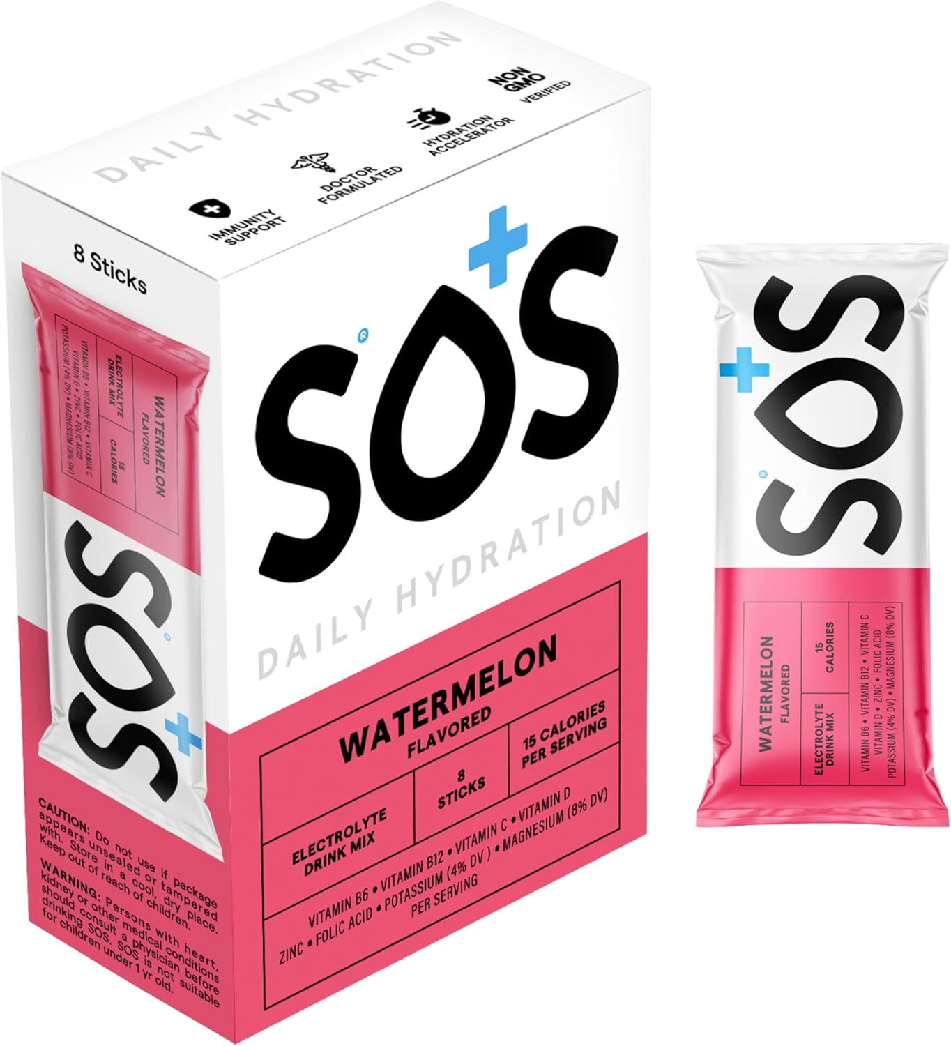 SOS Daily Electrolyte Stick Packets – Multi Pack | 24 Sticks | Rapid Hydration Powder with Electrolytes & Vitamins | Low Sugar, Keto Friendly | 8 Mixed Berry | 8 Watermelon | 8 Rainbow Sherbert