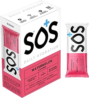 SOS Hydration Electrolyte Powder Packets, Watermelon Flavor, 8 Stick Packs – Low-Calorie, Rapid Rehydration, Made in USA, Keto & Vegan Friendly