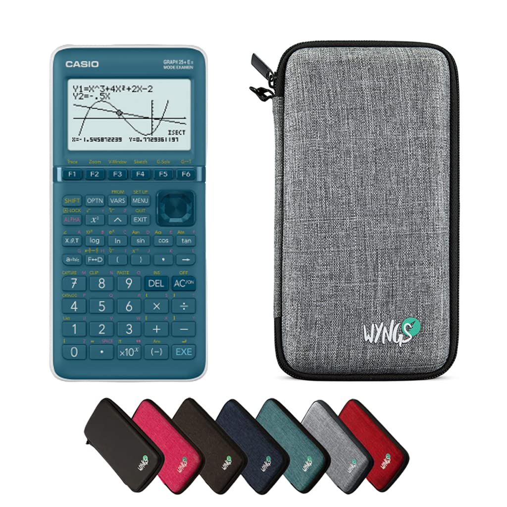 Casio Graph 25+E II including a WYNGS protective case in Light Gray - Basic Set (French), Light grey
