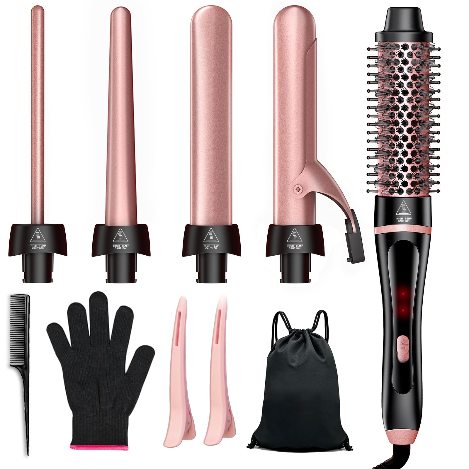 5 in 1 Curling Iron, Hair Curling Wand Set Thermal Brush 4 Interchangeable Ceramic Curling Wands (0.35"-1.25”) Fast Heat Up Dual Voltage Christmas Birthday Gifts for Women All Hair Types
