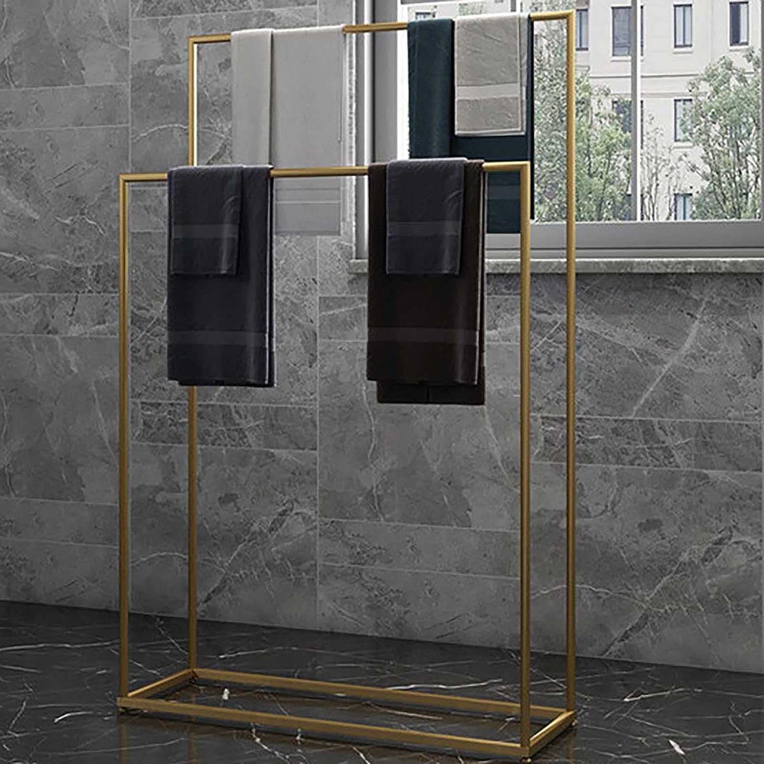 Porte-serviettes en métal à 2 barres de 70 cm robuste pour salle de bain