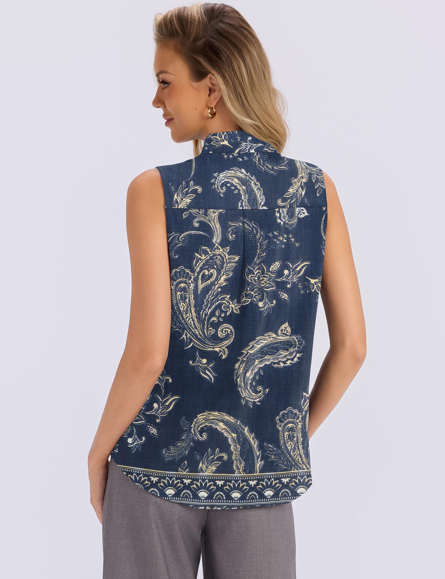 Rapbin Bluse Damen Sommer Baumwolle Ärmelloses Shirt Elegant Sommerbluse Damenblusen Geschäft Blusenshirt Mit Plissé-Front Lässige Tanktops