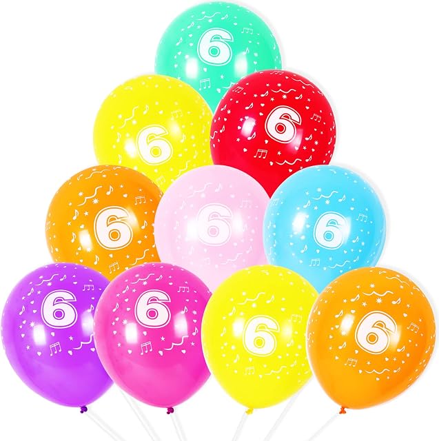 6th Birthday Balloons 10PCS, 12" Latex Assorted Multicolour Numbers Birthday Balloons, Digit Balloons, Number 6 Age Balloons for 6 Year Old Birthday, 6th Anniversaries Party Decorations Supplies