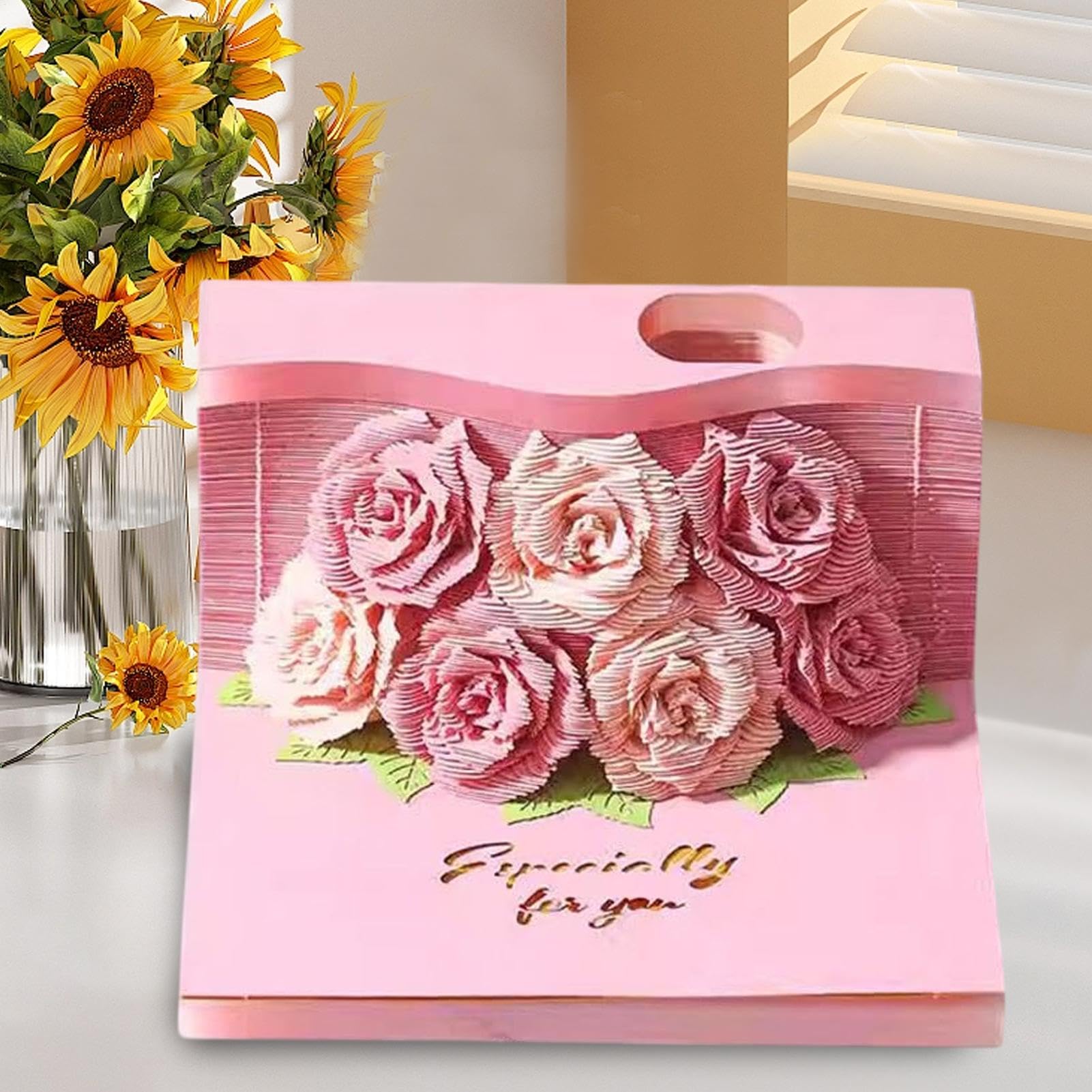 Calendrier de table 2025 - Bloc-notes 3D avec motif floral sculpté en