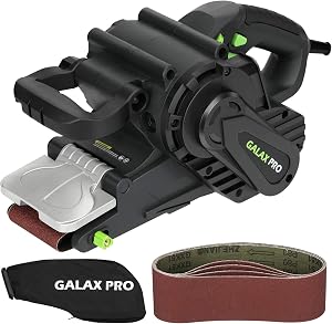 GALAX PRO Lijadora de banda con control de velocidad y conexión para aspiradora, incluye bolsa para el polvo y cinta abrasiva, lijadora de 1010W con superficie de lijado de 533 mmx76 mm
