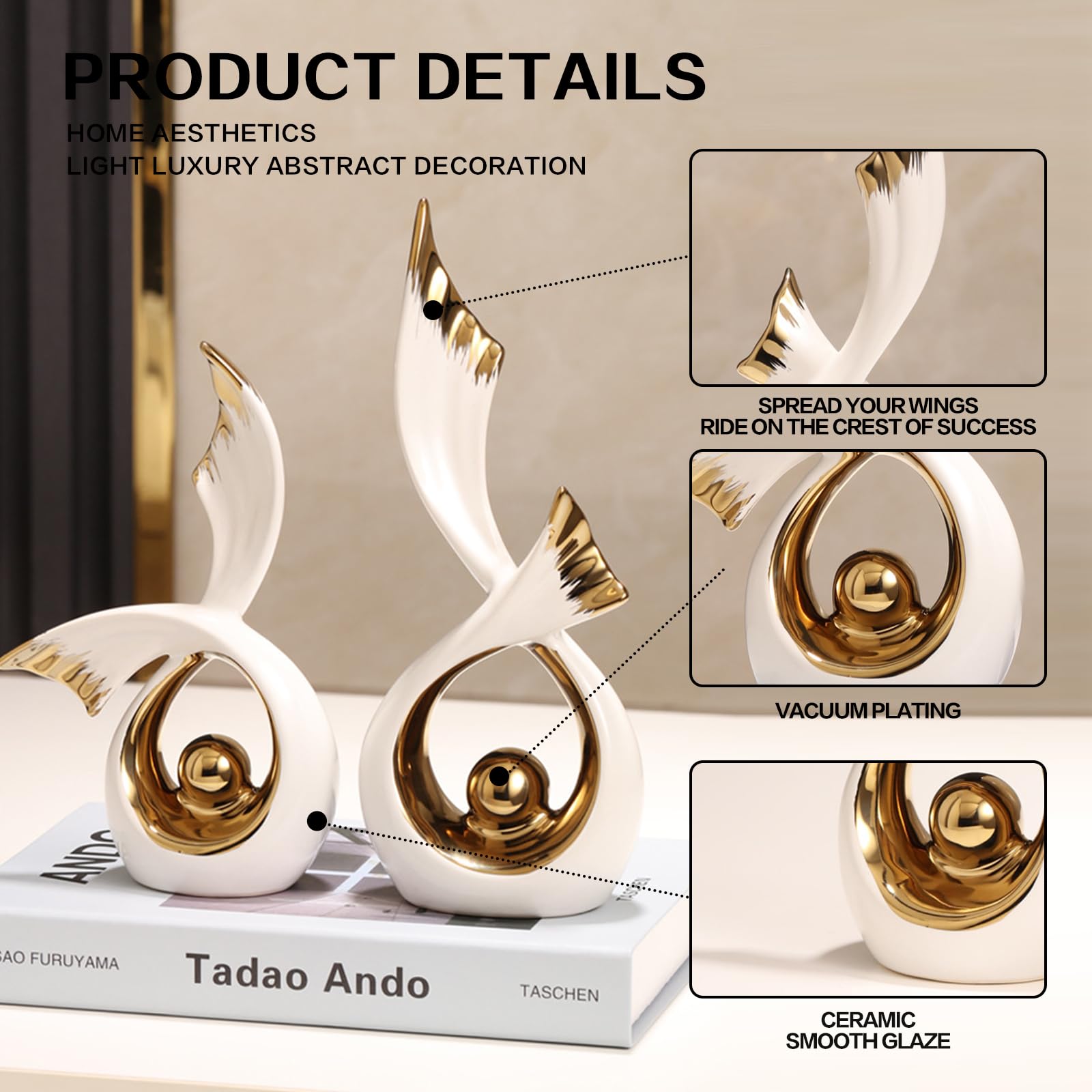 Scultura Decorativa Astratta Moderna in Ceramica Bianca, Arte, Decorazione per Soggiorno, Tavolo, Camera da Letto, Stanza, Ufficio, Nero