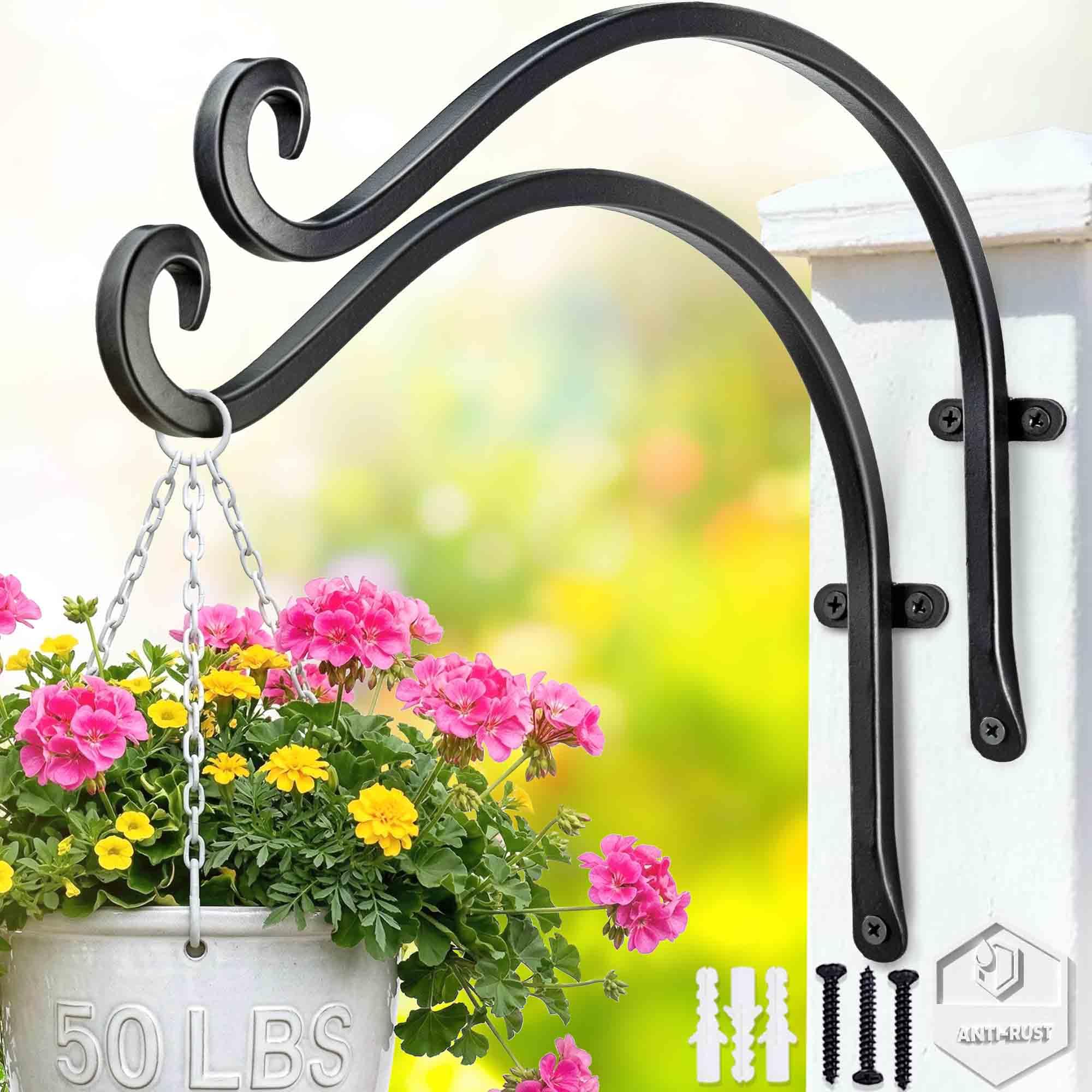 Qiang Ni Black-2Pcs Bird Feeders Hanger (2 Pieces/12 Inch) Outdoor Plant Hanging Brackets More Stable And Sturdy Hanging Plant Bracket. (Black) (, 12" Black)