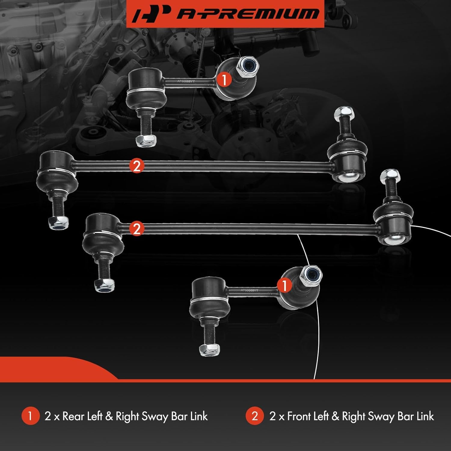 A-Premium Set of 4, Front & Rear Sway Bar Links Kit Stabilizer Bar Links Compatible with Mitsubishi Outlander (Sport & Outlander PHEV), Lancer, Eclipse Cross, Dodge Avenger, Caliber, Chrysler Sebring