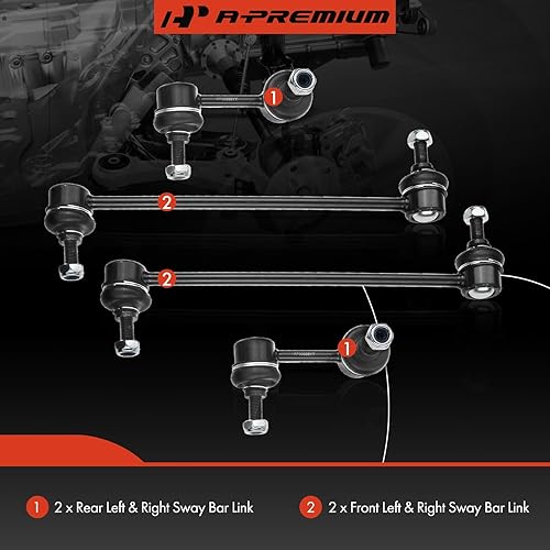 Miniatura 3 de A-Premium Juego de 4 barras estabilizadoras delanteras y traseras compatibles con Mitsubishi Outlander (Sport & Outlander PHEV), Lancer, Eclipse