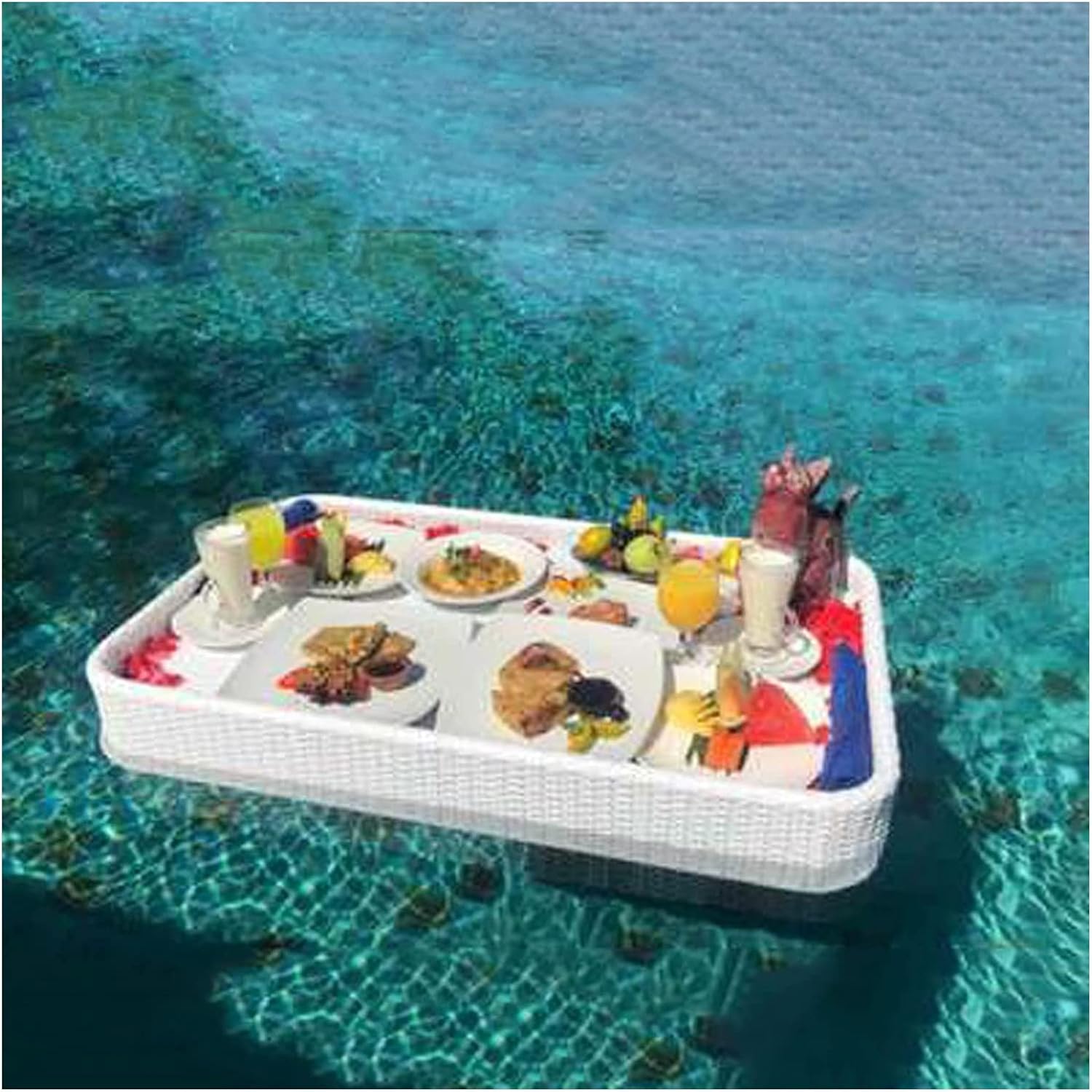 Floating Serving Tray Pool Tray Table, Rectangle Floating Tray, Waterproof Rattan Floating Breakfast Tray, Stylish Floating Serving Tray Table Bar for Swimming Pool