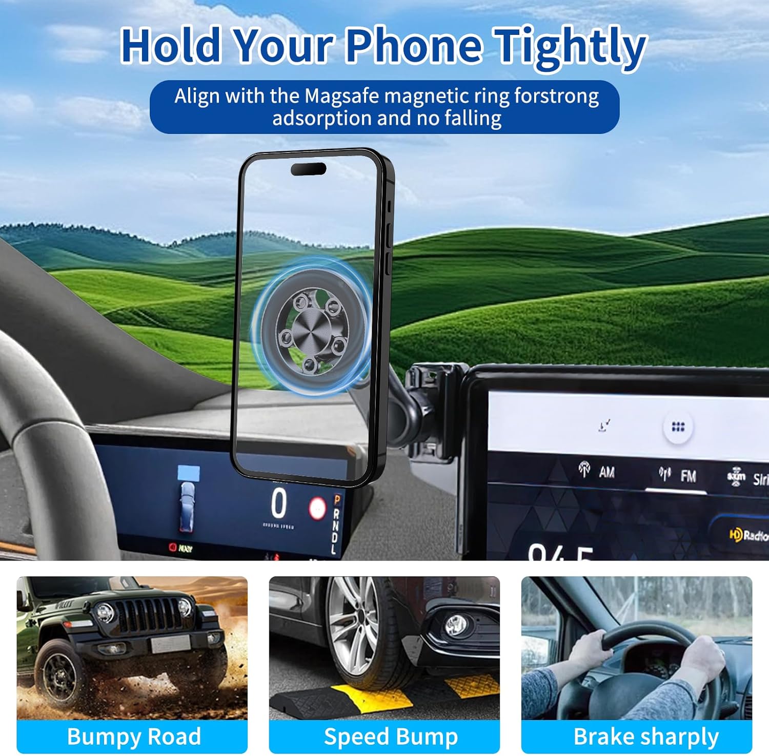 Car Phone Holder for Ford Mustang Mach-E 2021-2025 Accessories 15.5-inch Screen，Car Mount，[Strongest Magnets] 360° Rotation [Adjustable Extended Arm]，Compatible with All Cell Phones