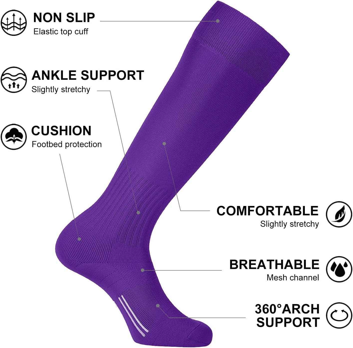 FITRELL 2/3 Pack Soccer Socks Baseball Softball For Youth Kids Boys Girls, Over-The-Calf Football Socks for Adult Men Women - Image 3