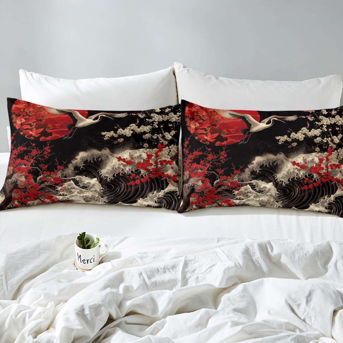 Homewish Oriental Cherry Blossoms Comforter Cover Japanese Asian Print Bed Set - Image 4
