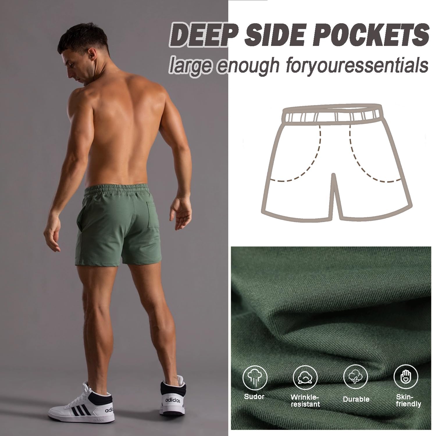 Men 5.5/7 Inch Cotton Sweat Shorts Men Cotton Workout Short with Pockets - Image 3
