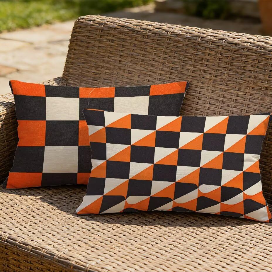 Housse de coussin texture lin haut de gamme orange brûlé 50x70 imperméable pour salon de jardin chic