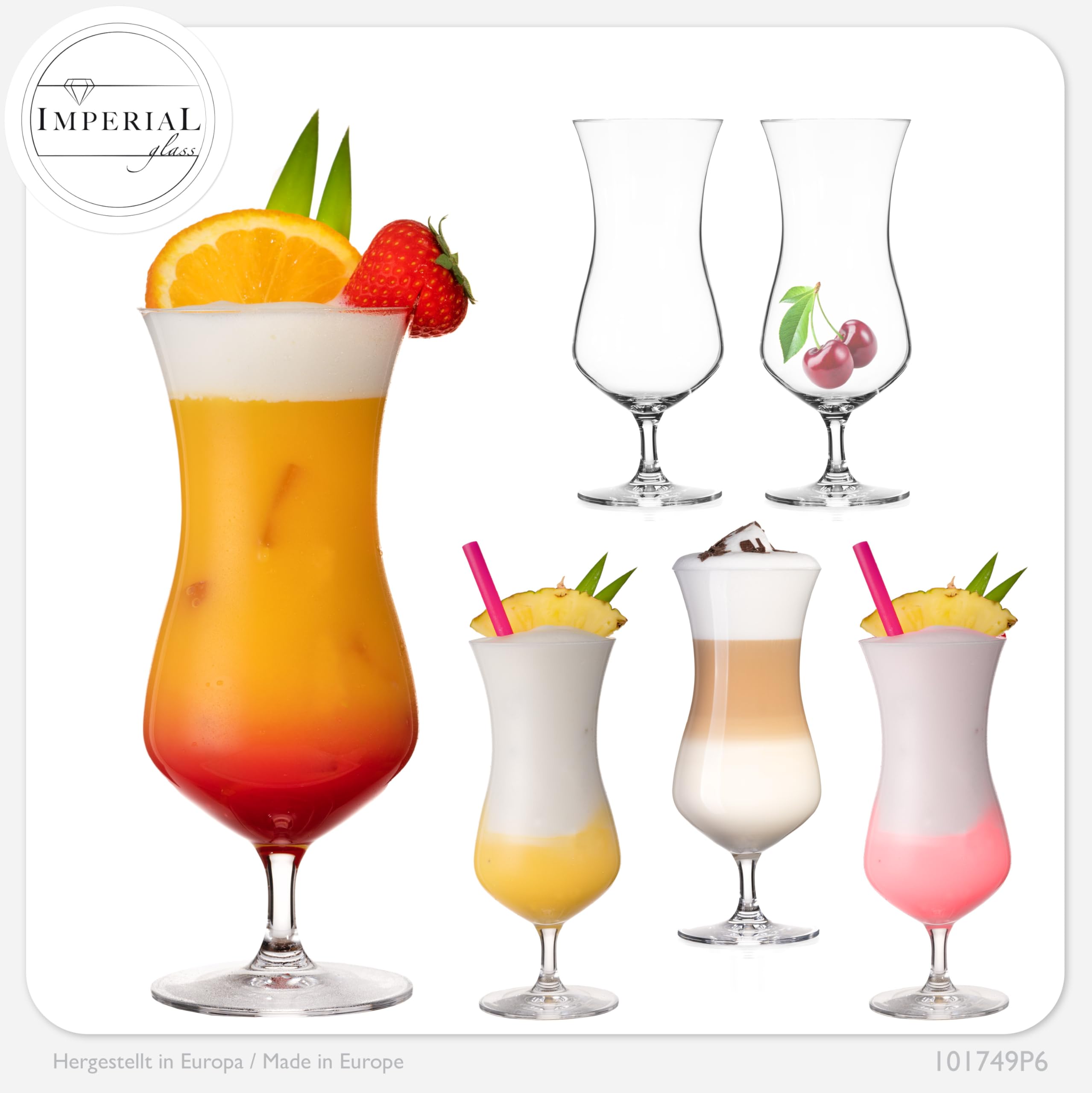 Juego de 6 vasos de cóctel de cristal Crystalline, 400 ml, vasos de café helado, vasos de huracán 117