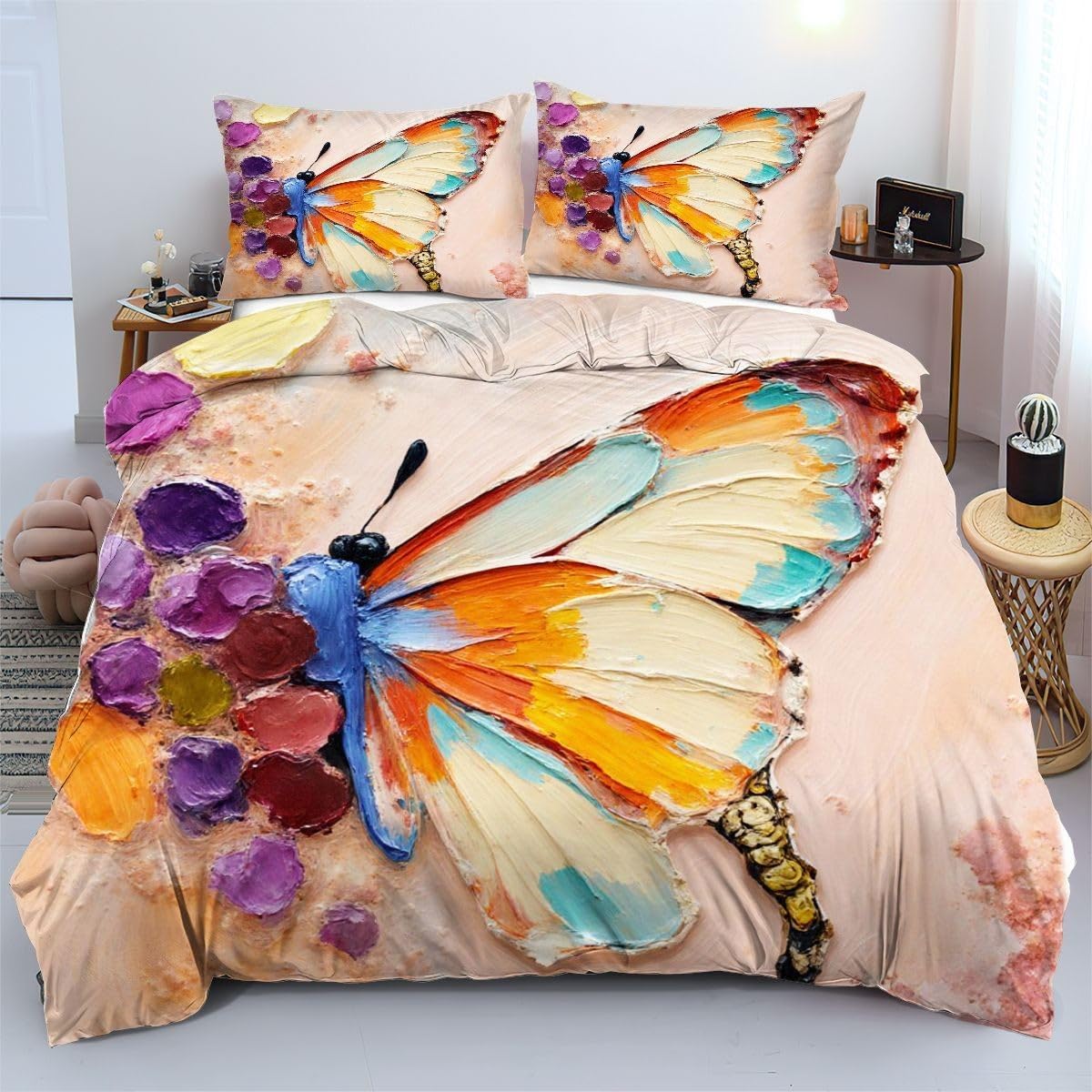 Housse de couette 90x190 papillon coloré en microfibre pour lit enfant