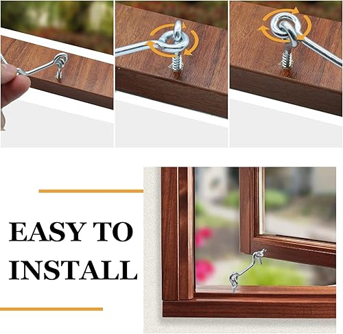 Miniatura 5 de Jersvimc Pestillo giratorio de 1.5 pulgadas de plata para ventana (8 unidades), gancho de cabina de acero con tornillos de montaje para puerta de