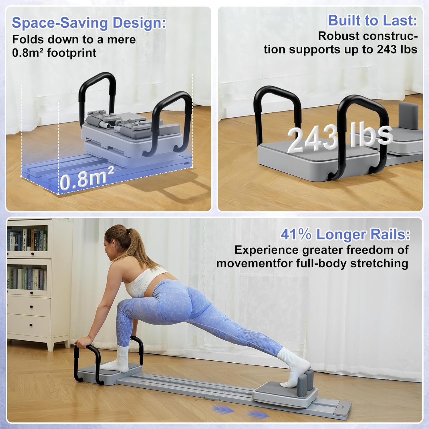 Pilates Reformer -Pilates Board with 66.9'' Extended Track Portable Multifunctional Abdominal Pilates Ski Machine for Home Workout Equipment, Pilates Machine