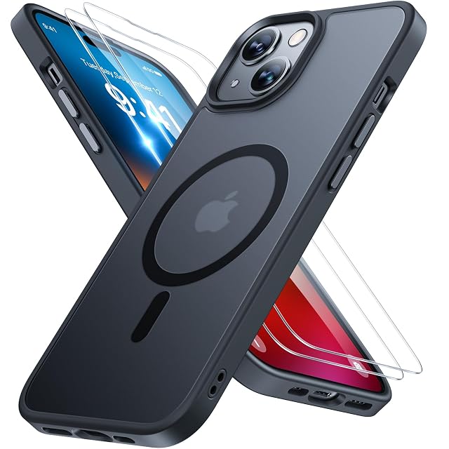 Miracase Magnetic for iPhone 15 Case Compatible with MagSafe with 2X Screen Protectors Military-Grade Protection Anti-Fingerprint Translucent Matte