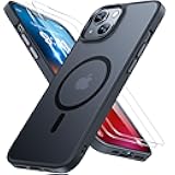 Miracase Magnetic for iPhone 15 Case (Compatible with MagSafe)（with 2X Screen Protectors） Military-Grade Protection, Anti-Fingerprint Translucent Matte Phone Cover for iPhone 15 6.1 inch, Black