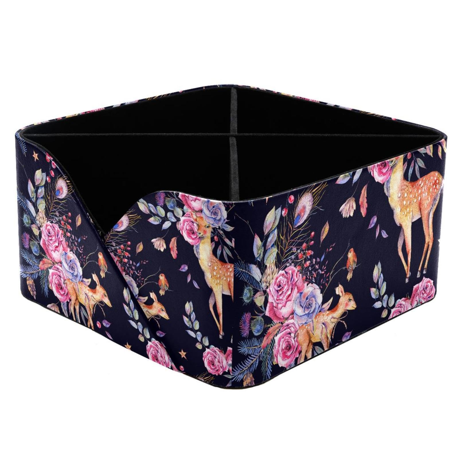 KengjuTesu Watercolor Floral Deer Roses Desktop Organizer Pen Holder, Rectangular Pencil Cup for Office, Study and Makeup Stations
