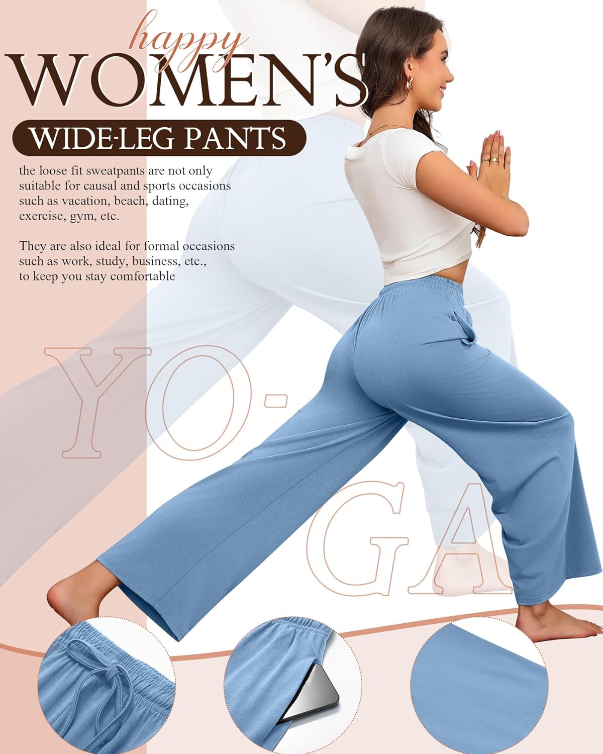 Neer 3 Pack Women's Drawstring Pants Casual Wide Leg Lounge Yoga Sweatpants Loose Comfy Palazzo with Pockets - Image 4