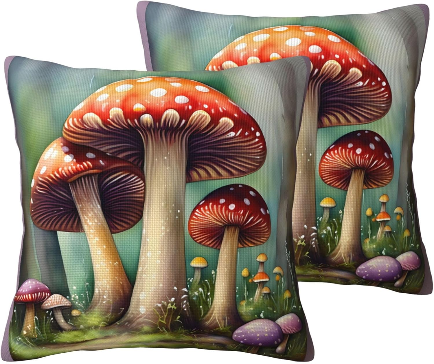 Japanese Painting Mushroom Imitation Linen Pillowcase -2 Sets, Fashionable Home Decoration, Used for Sofas, Gardens, beds