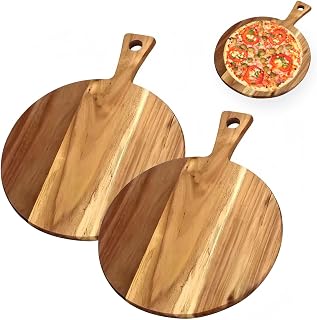 2 Stück Pizzateller Holz 40×30x1.5 cm, Rundes Pizzabrett mit Griff