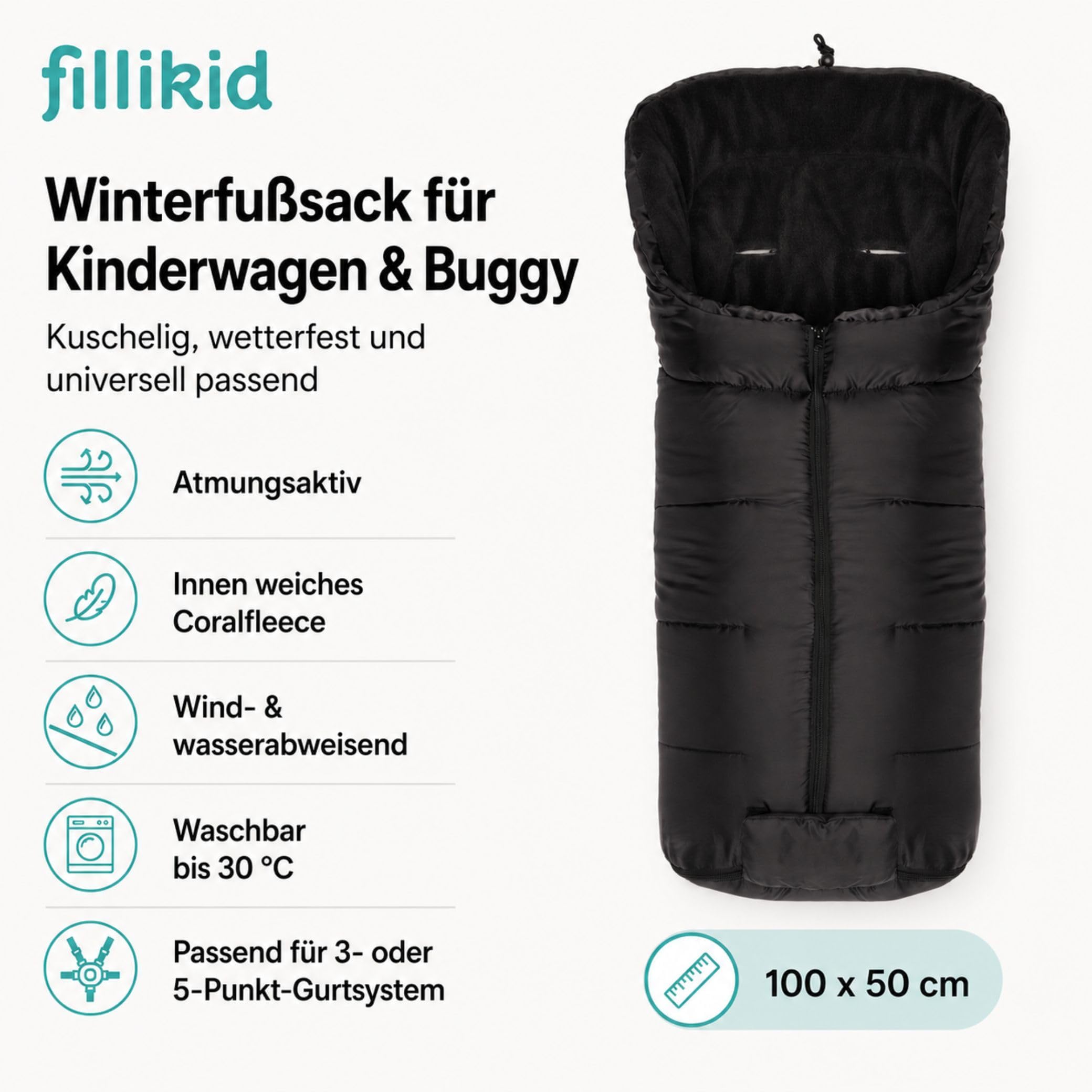 Fillikid Winterfußsack Eco Komfort | Kuscheliger Baby-Fußsack universal für Babyschale & Autositz | für Kinderwagen, Buggy & Sportwagen | warmer Fußsack waschbar