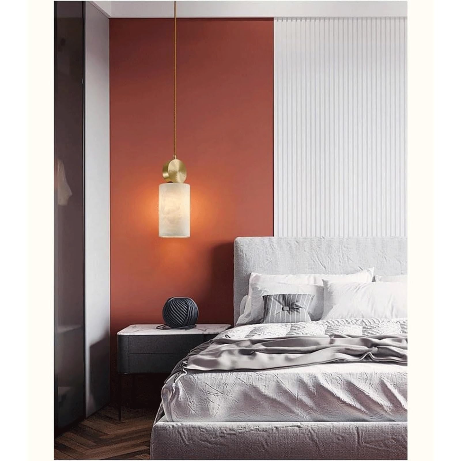 Cylindryczna lampa sufitowa kolumnowa, marmurowa lampa wisząca, żyrandol w całości z miedzi, nowoczesne oświetlenie w pobliżu sufitu