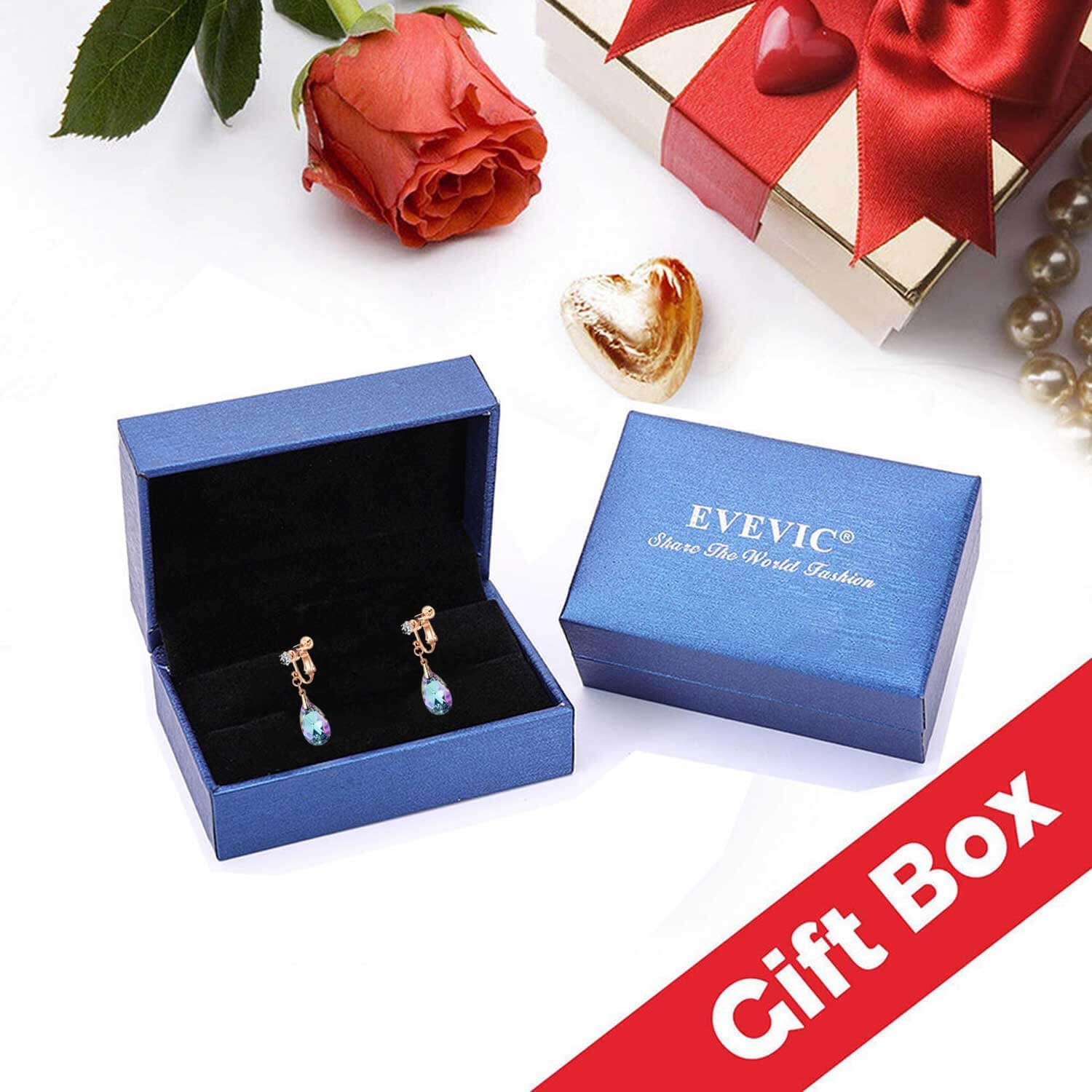 Teardrop Austrian Crystal Drop Clip On Dangle Earrings for Women Non Pierced 14K Rose Gold Plated Hypoallergenic Jewelry - Image 6