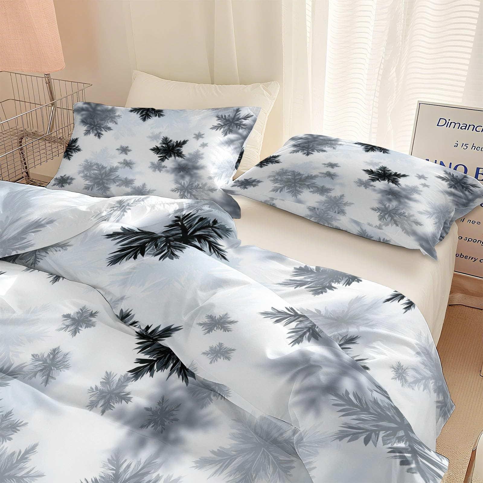 Natura krajobraz, fantazja płatka śniegu 240 x 220 cm, biała, dwustronna poszwa na kołdrę, miękka mikrofibra, oddychająca pościel – z 2 poszewkami na poduszkę 80 x 80 cm i zamkiem
