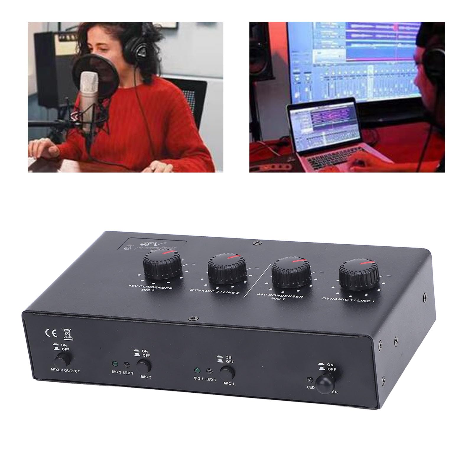 Amplificatore Microfonico a 2 Canali Alimentato Tramite USB per Chitarra con Microfono Dinamico e a Condensatore, Ideale per Musicisti e Home Studio