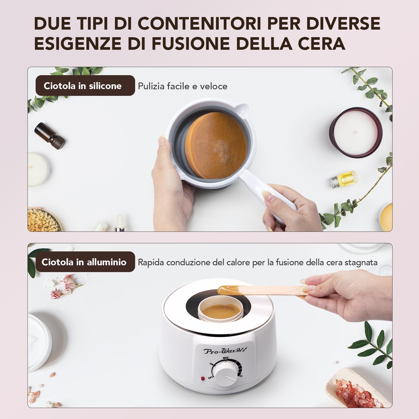Kit per ceretta, vaso di cera per depilazione, kit scaldacera per ceretta professionale, 5 confezioni di perline di cera, macchina per ceretta indolore per su tutto il corpo