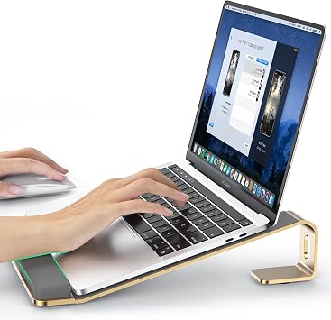 LOXP Laptop Stand for Desk, Laptop Stand with Wrist Support, Ergonomic Detachable Laptop Riser, Mount, Holder Notebook Computer Stand for MacBook Air Pro, HP, Dell, XPS, HP 10-17" Laptops - Gold | Removable Notebook Stand Ventilated Cooling Computer Riser Ergonomic Lectern Mount Compatible with 10-17  Laptops