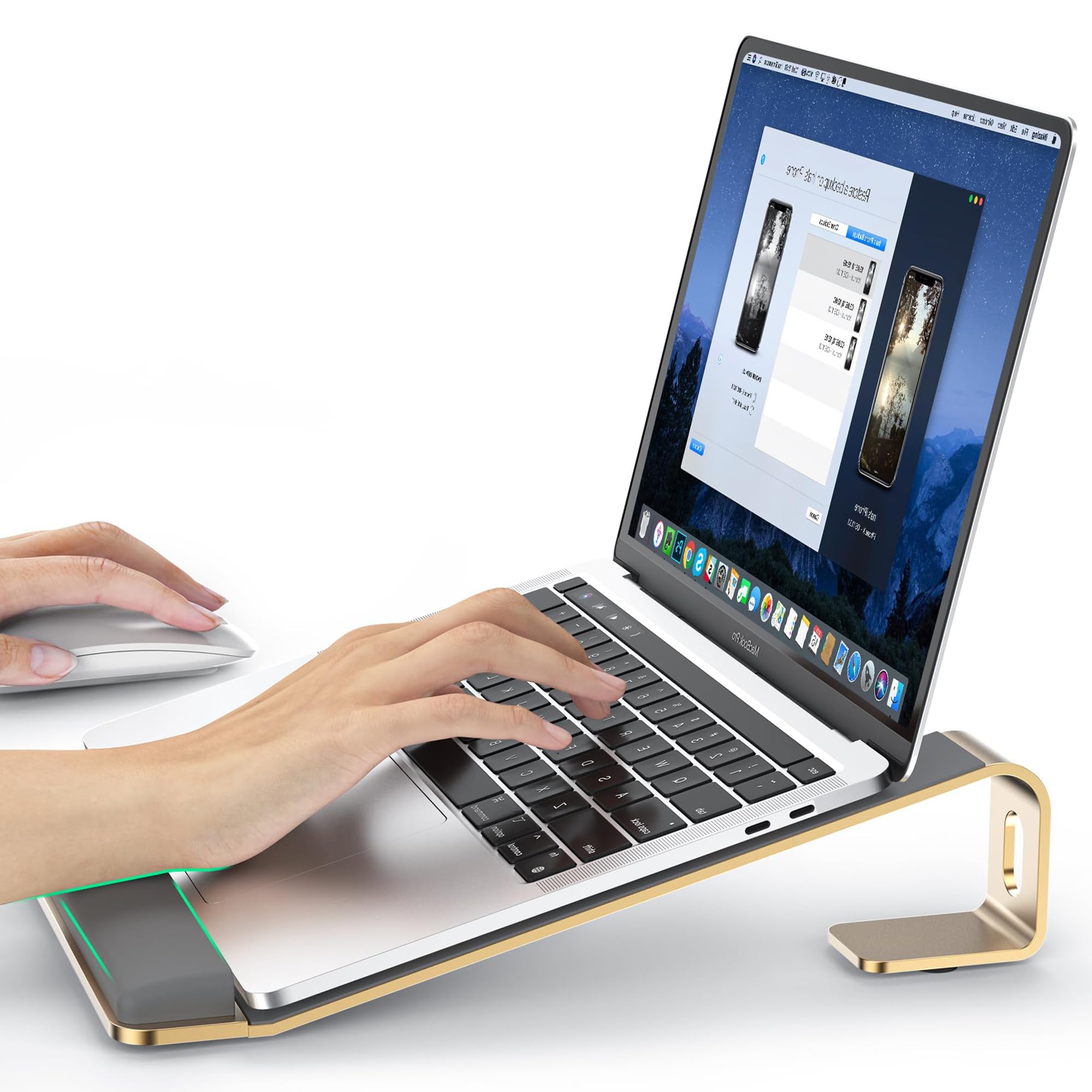 LOXP Soporte para computadora portátil con Soporte para muñeca, Elevador ergonómico Desmontable para Laptop, Soporte de Aluminio para MacBook, Soporte para Laptop con Almohadilla de muñeca, se Adapta