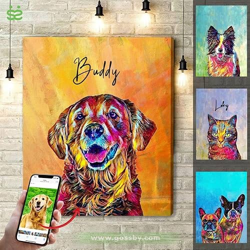 Miniatura 5 de Gossby Retrato de perro personalizado de la foto  Lienzo personalizado envuelto en perro con nombre, decoración de pintura de perro al óleo