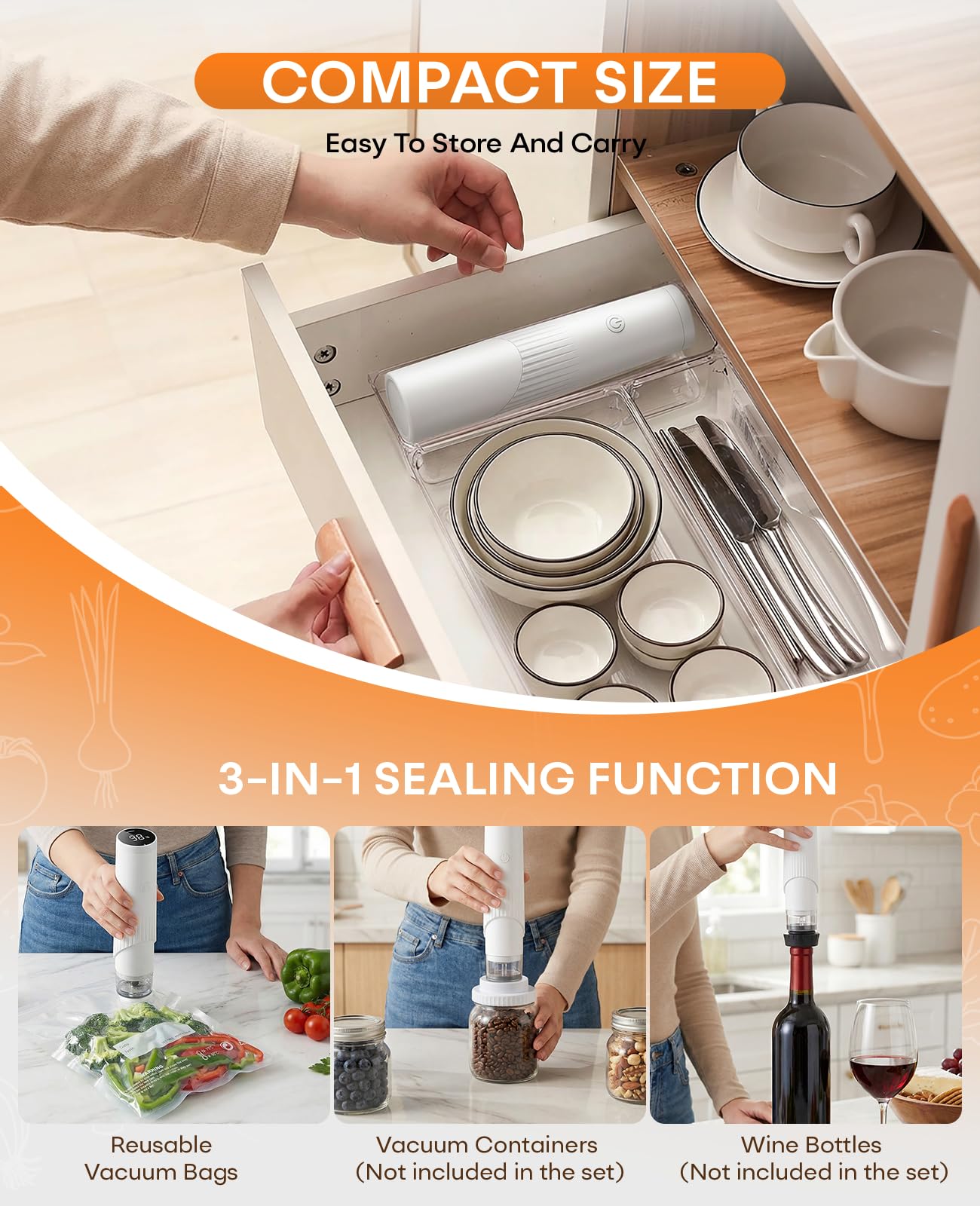 1800mAh Compact Vacuum Sealer for Food (Vacuum Sealer Machine + 30 Reusable Bags), 80kPa Powerful Handheld Food Sealer With LCD-Display, Visible Water Tank Portable Seal Meal Saver (White) — view 7