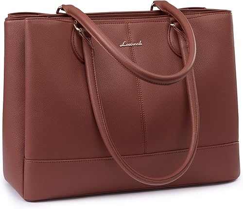 LOVEVOOK Bolsa de mano para laptop para mujer, bolsa de trabajo de piel sintética con 3 compartimentos, bolsa impermeable para computadora para