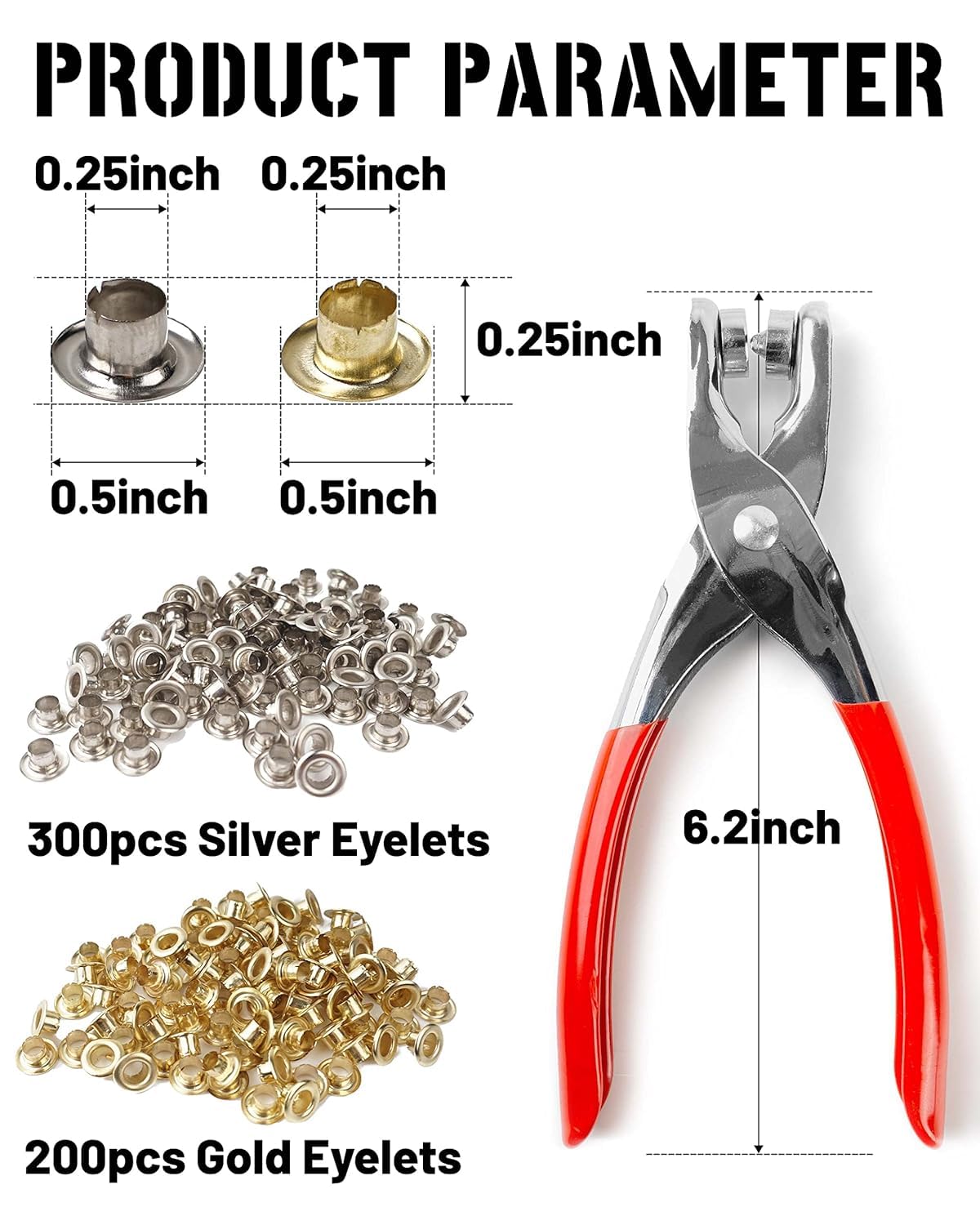 DIY Craft Silver Eyelets Washer Kit 1/4 Inch Grommet Tool Kit with Leather Hole Punch, 500 Grommets in Gold and Silver for Leather, Shoes, Fabric, Belts 2