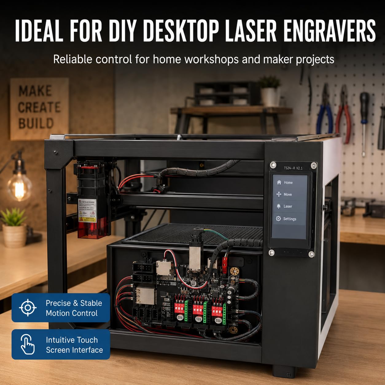 Płyta sterująca do drukarki 3D, 12-24VDC MKS DLC32 V2.1 32-bitowa maszyna do grawerowania płyta główna z WIFI 6.0 cm TS24 R V2.1, płytki prototypowania płytek drukowanych