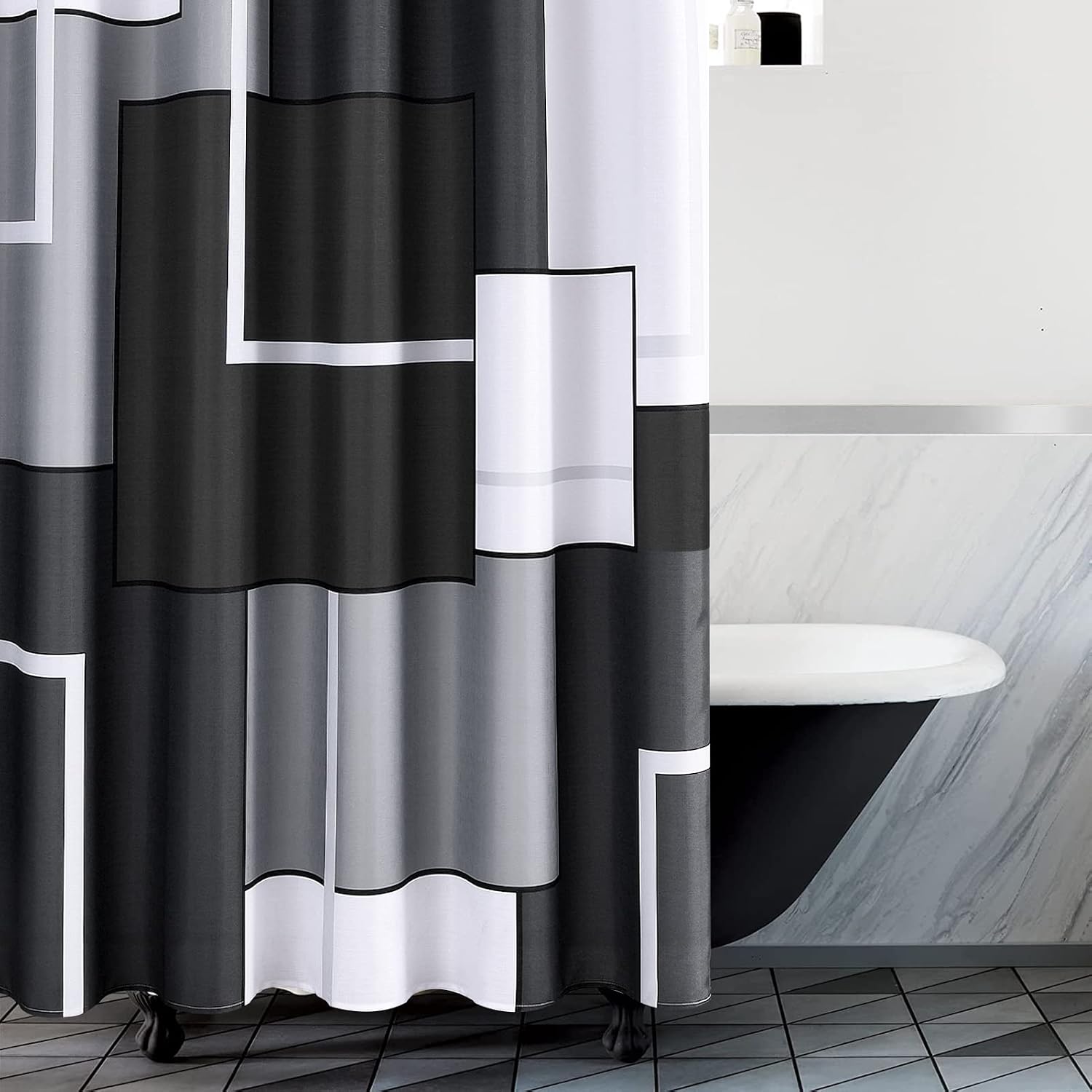 Hokibero Shower Curtains for Bathroom Modern Geometric Standard Bathroom Curtains Shower Curtain Polyester Heavy Duty for Hotels Bathtubs, 36x72 Black