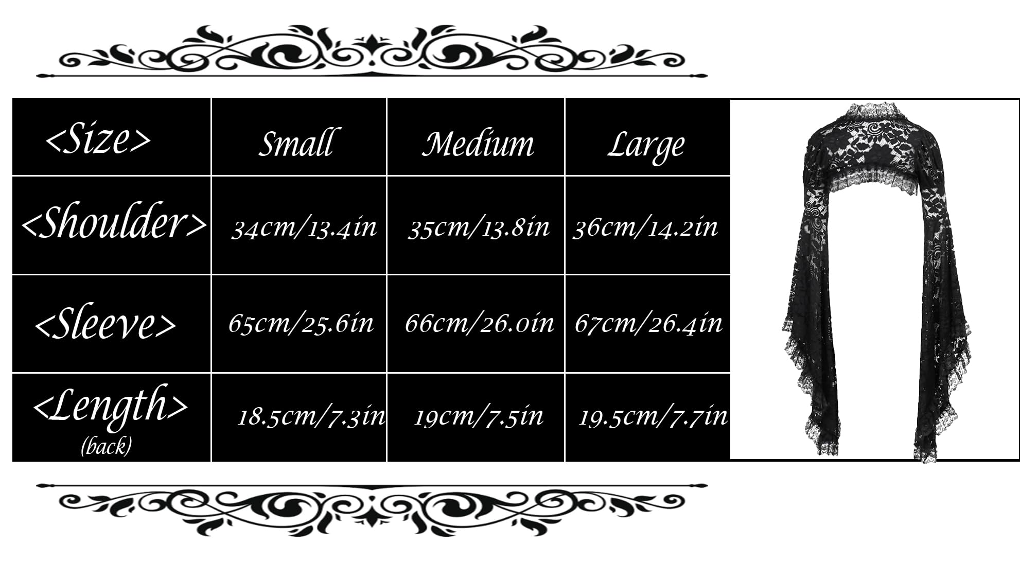 L'VOW Women's Lace Bolero Shrug Goth Crop Top Victorian Lace Sleeves for Witch Vampire Cosplay