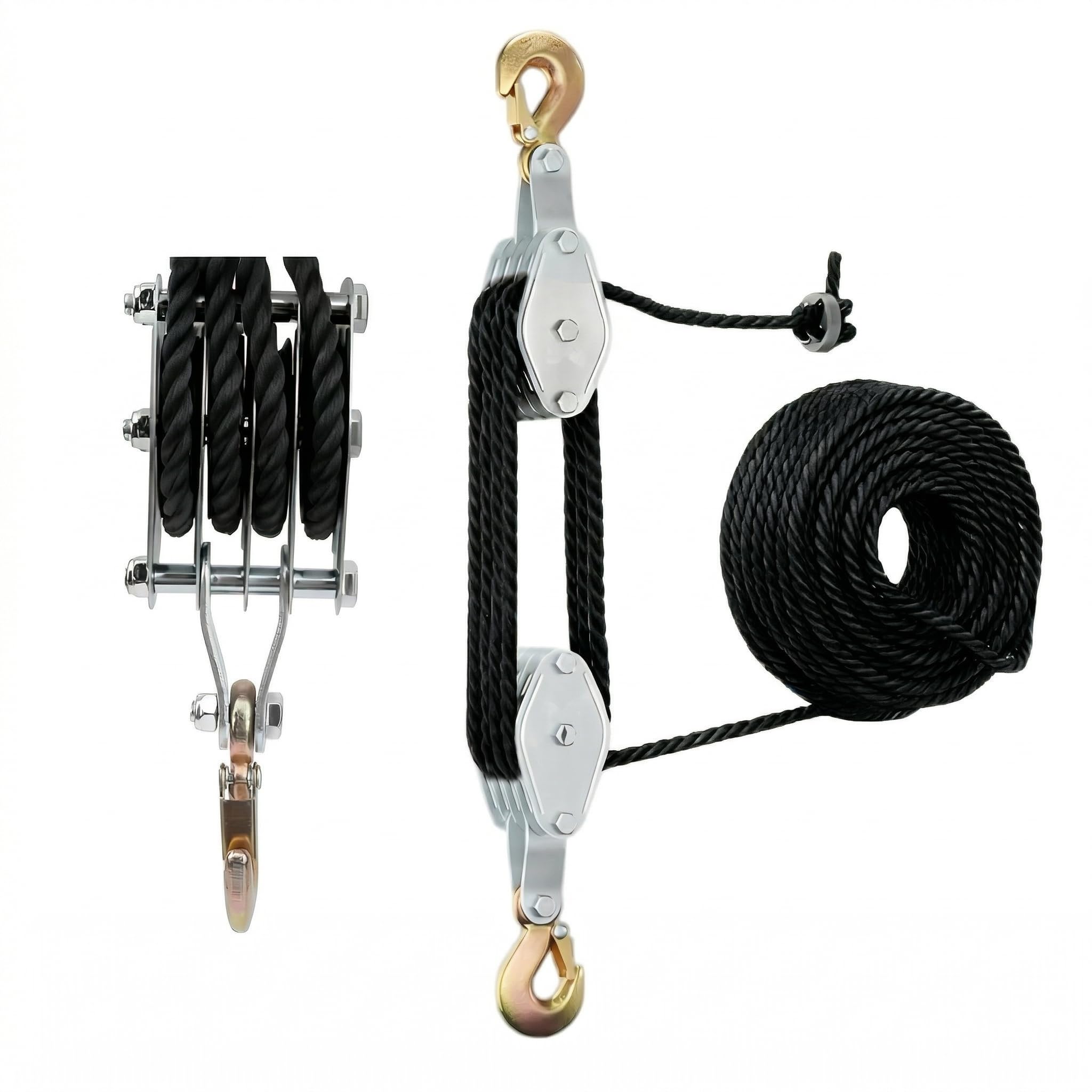Schwerlast Flaschenzug mit 20m Nylon Seilbremse: Flaschenzug 2200 LB Tragkraft Manuelle Hubseile Arbeitssparender Flaschenzug Hochleistungs-Seilzug für Garagen Lagerhallen (Schwarz)