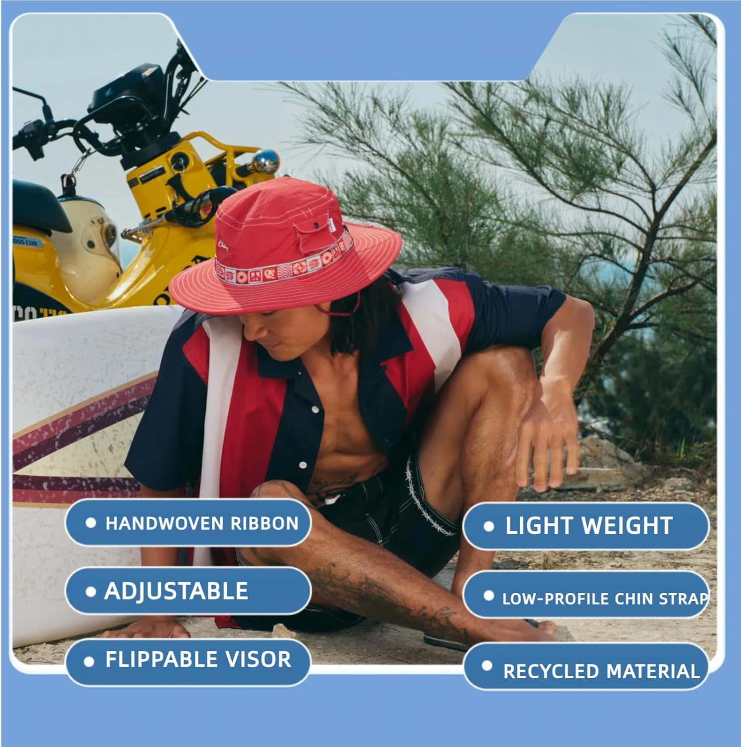 Color-Blocked Fisherman Style Sun Hat for Outdoor Camping, Surfing & Vacations - Wide Brim, UV Protective, Anti-Slip (US, Alpha, One Size, X-Small, Red) - Image 7