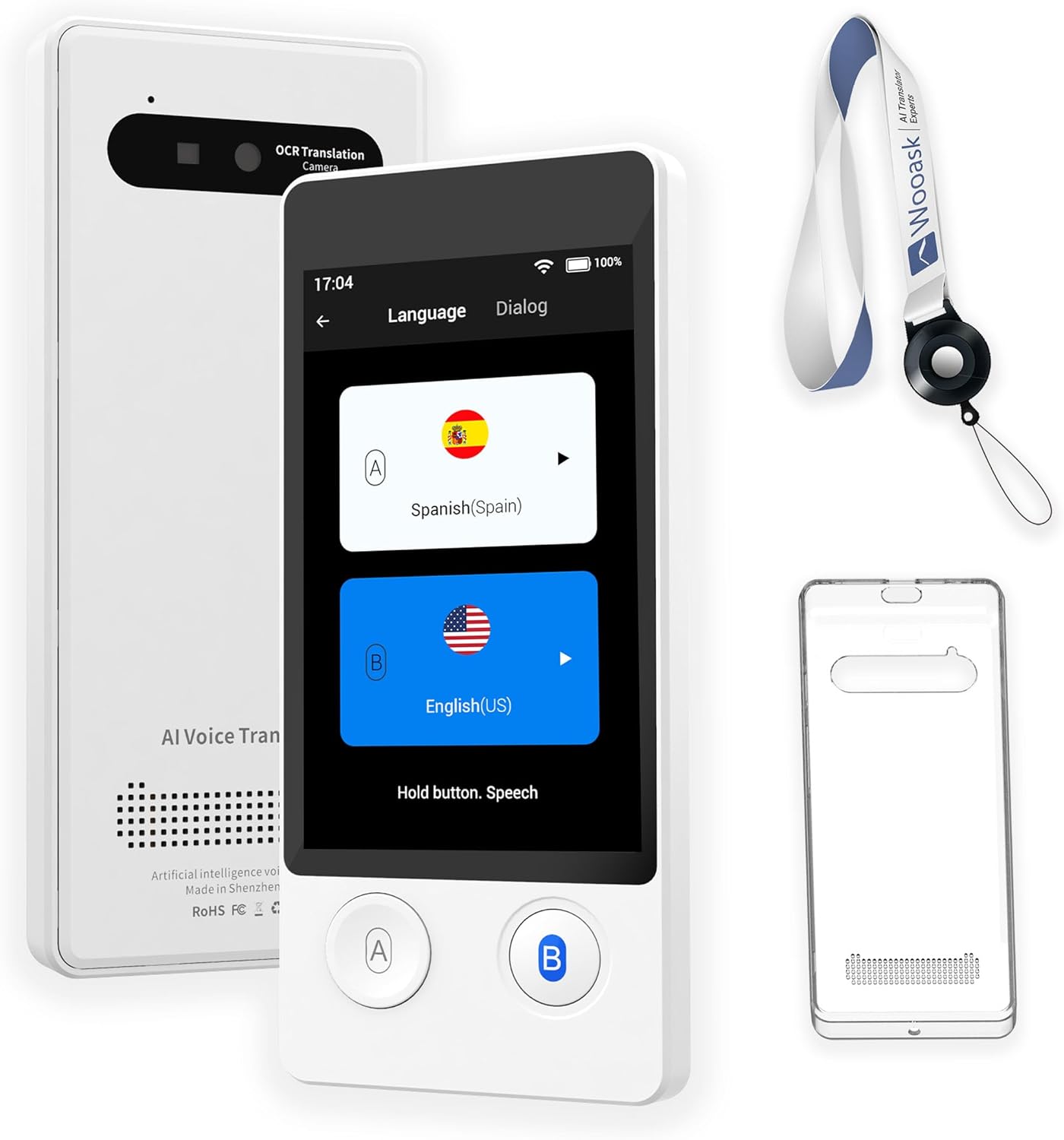 Wooask Offline Translator Machine W12 144 Languages 98% Accuracy 0.5s On the spot Translation Ideally suited for Journey, Enterprise, and World Communication(with Lanyard and Protecting Case) (White)