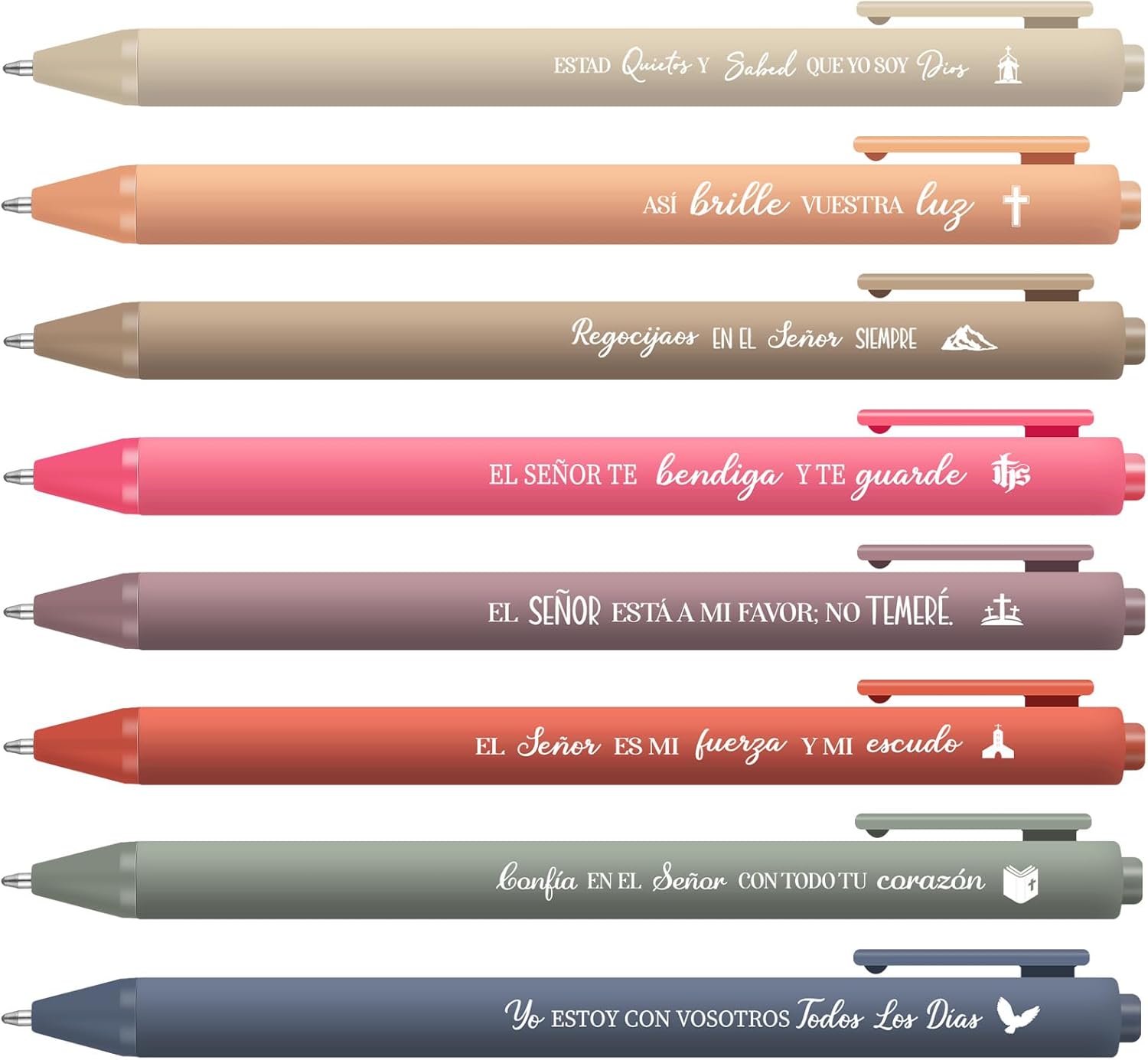 Sayglossy 80 Pcs Spanish Bible Verse Pens Christian Ballpoint Pens Inspirational Quotes Writing Tool Small Retractable Tiny Black Ink Religious Gifts for Women Men Office School (Light Color)